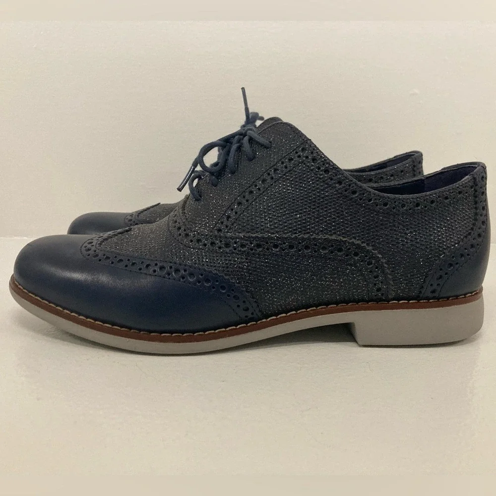 ✨Cole Haan‎ Zerogrand W00898 Glitter Navy Blue Oxford Retro Prom Fancy Sparkle
